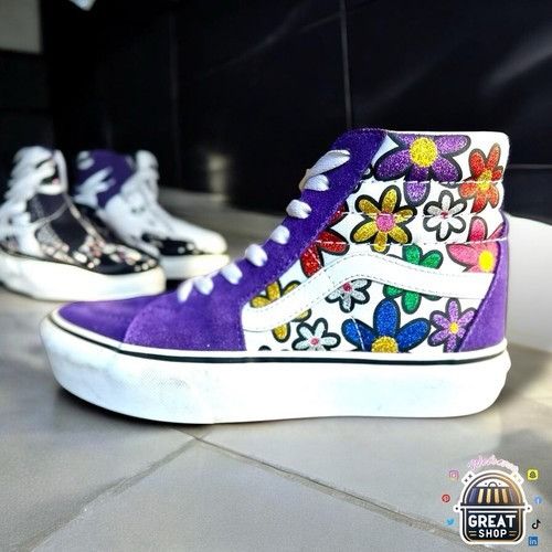 Vans Sz 5.5 M 7 W - VANS Sk8- Platform 2 High Glitter Daisies col Size US 7 / IT 37 - 1 Thumbnail