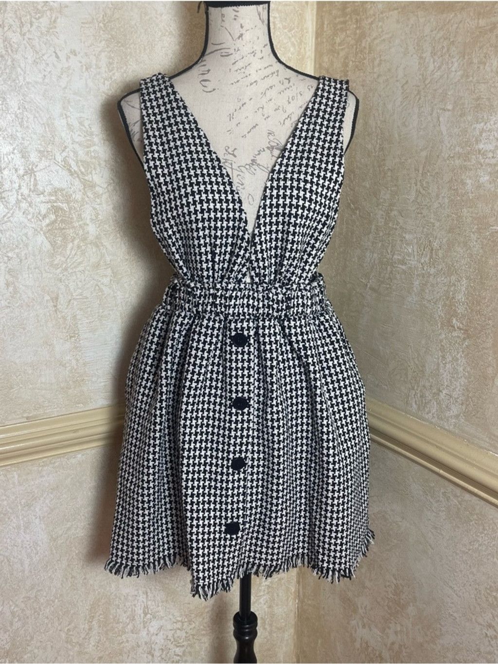 Other Miou Muse Houndstooth Wool blend Tweed Deep V Mini Dress V L Size L / US 10 / IT 46 - 3 Thumbnail
