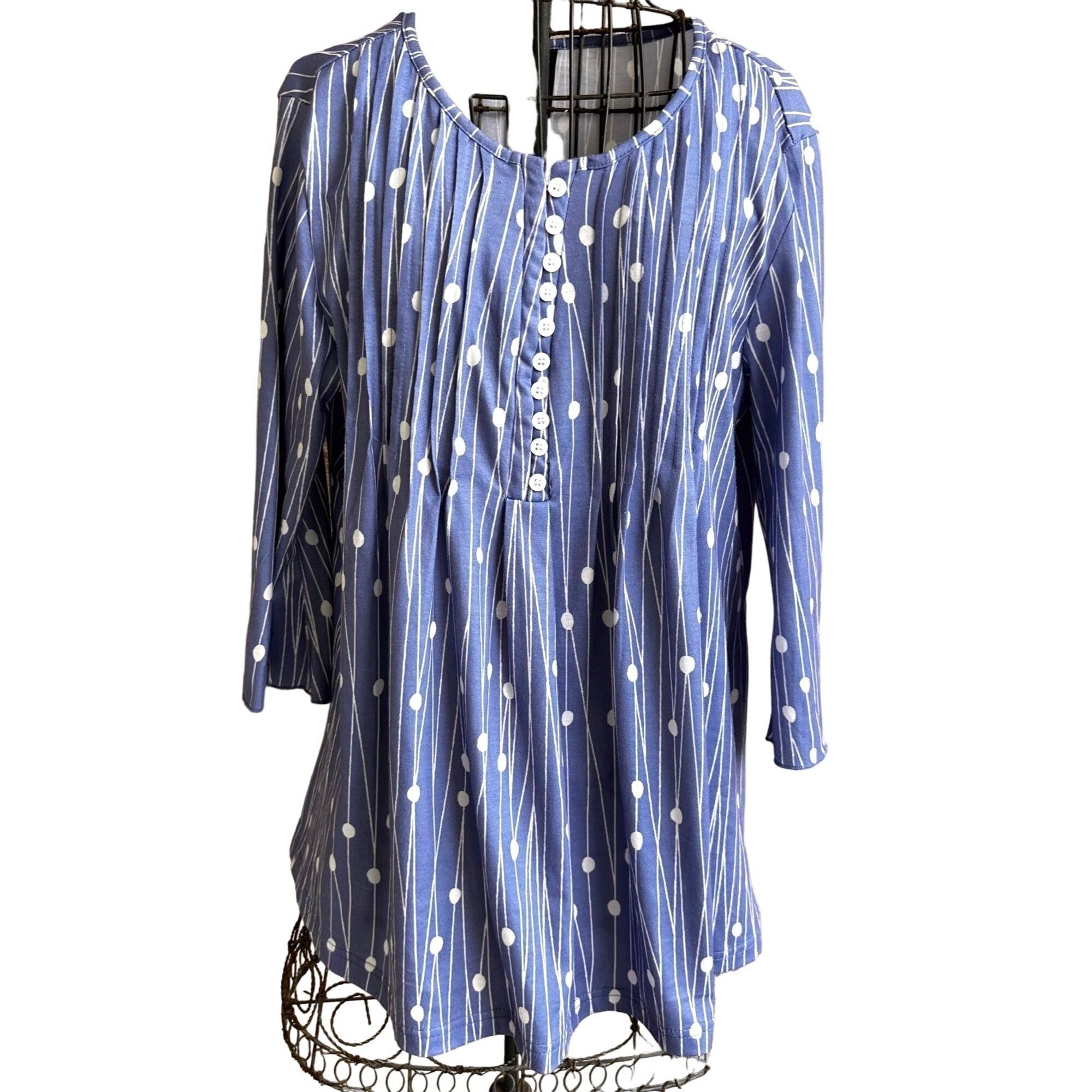 Other NoraCora Tunic Top XL Blue White Polkadot Jersey Fabric Bu Size XL / US 12-14 / IT 48-50 - 1 Thumbnail