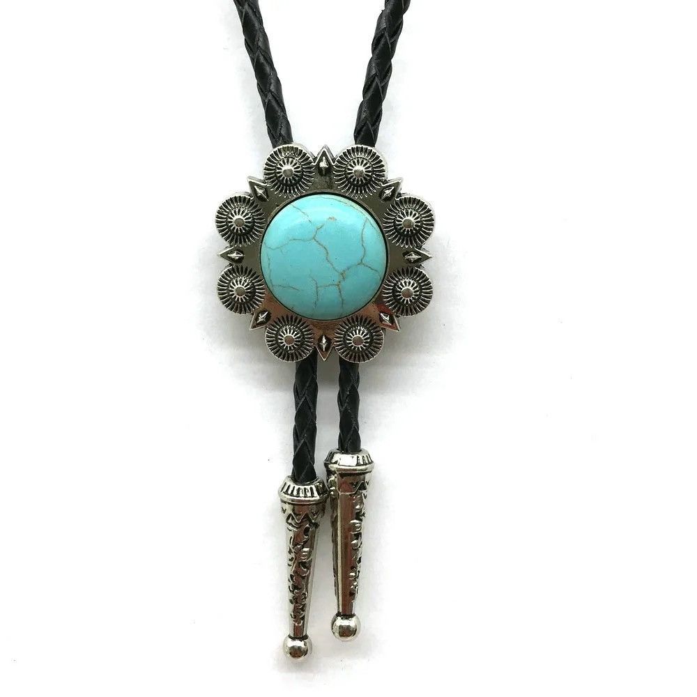 Cowboy Equipment × Vintage Turquoise Sunflower Design Rope Bolo Tie Size ONE SIZE - 2 Thumbnail