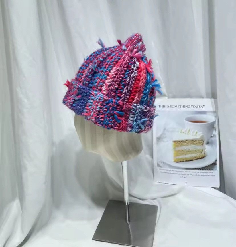 Japanese Brand Niche Colored Fringed Wool Beanie Hat Size ONE SIZE - 3 Thumbnail