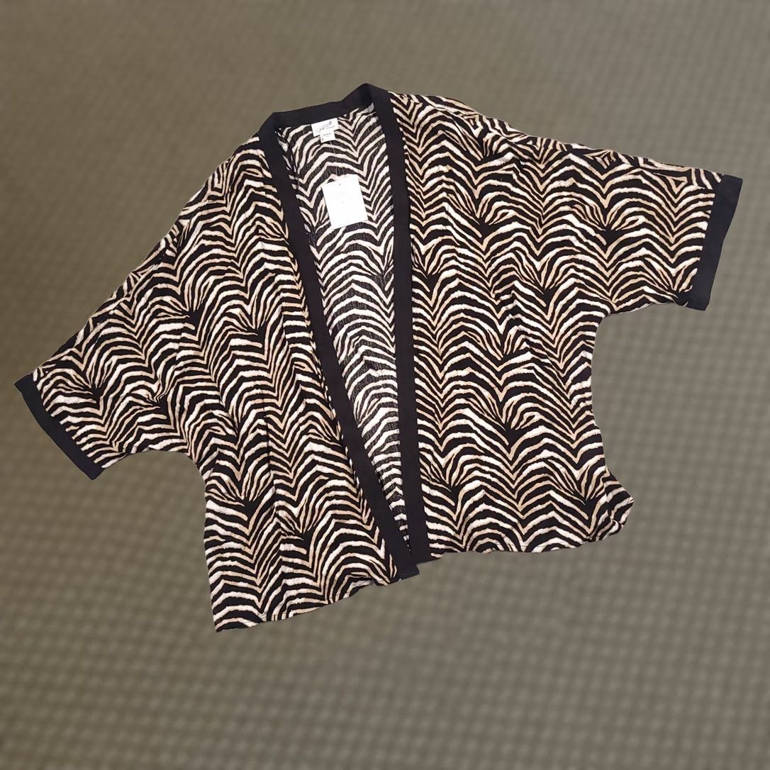 Vintage Jaclyn Smith Cardigan Women's Black Tan Tiger Striped Open Front 3/4 Sleeve Size L / US 10 / IT 46 - 1 Thumbnail