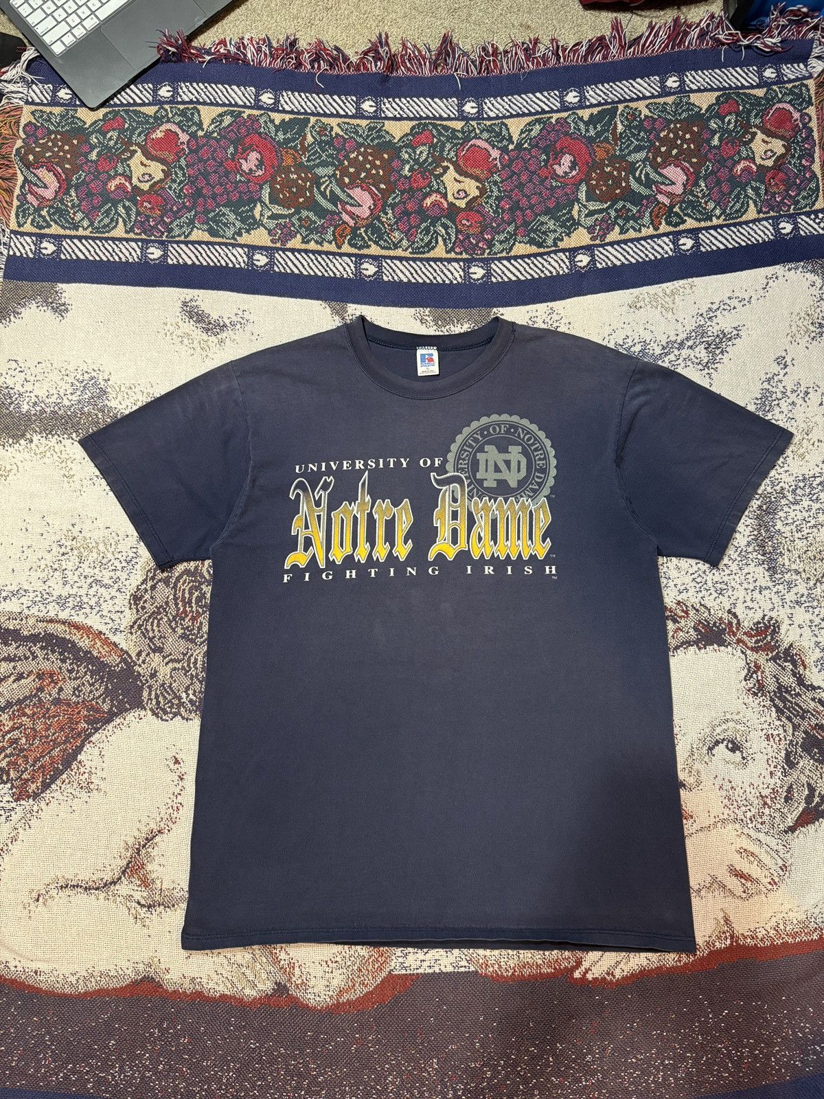 Russell Athletic Vintage 90s Faded Navy Notre Dame University Tee Size US XL / EU 56 / 4 - 1 Thumbnail