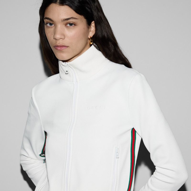Gucci o1la5ras0526 Jersey Drill Jacket With Web in White Size XS / US 0-2 / IT 36-38 - 6 Thumbnail