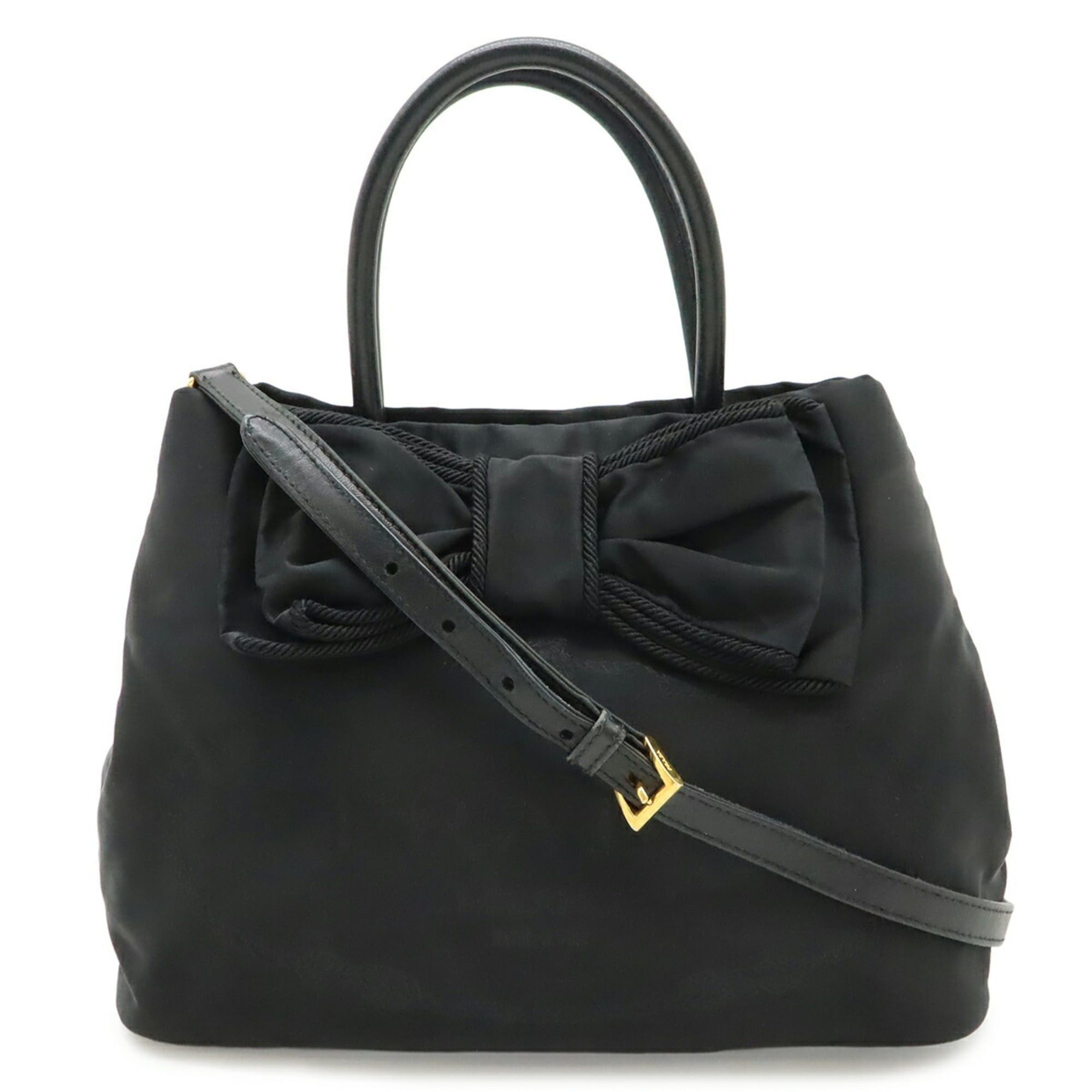 Prada PRADA Jacquard Ribbon Handbag/Shoulder Bag, Nylon, Black (NERO), Purchased at a domestic boutique, Item No. 1BG068 Size ONE SIZE - 1 Thumbnail