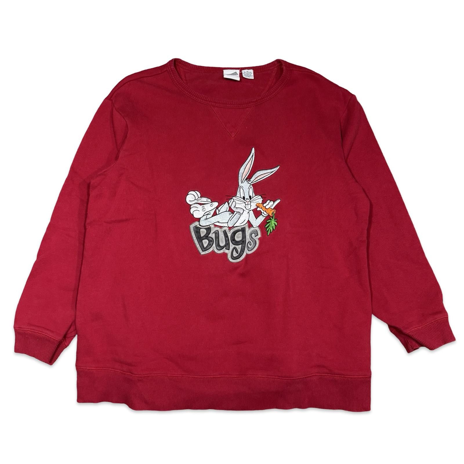 Warner Bros Bugs Bunny Y2K Embroidered Red Sweatshirt Size US M / EU 48-50 / 2 - 1 Thumbnail