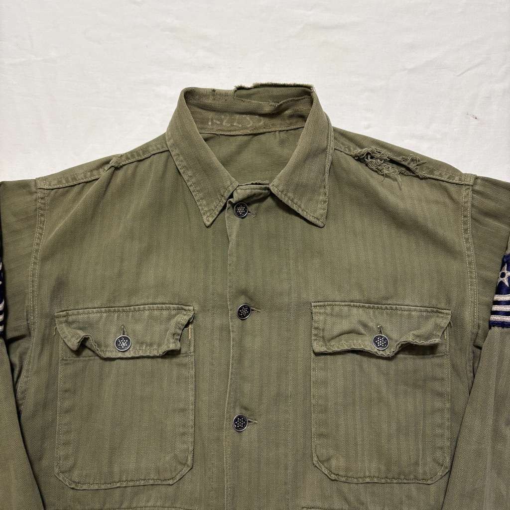 VTG 40's HBT WW2 Air Force Utility Button Up Shirt Green M