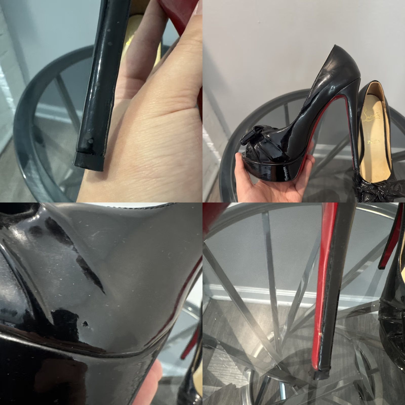 Christian Louboutin Christian Louboutin Pump Womens Black Patent Leather Madame Butterfly Peep Toe Pumps Size US 6 / IT 36 - 9 Thumbnail