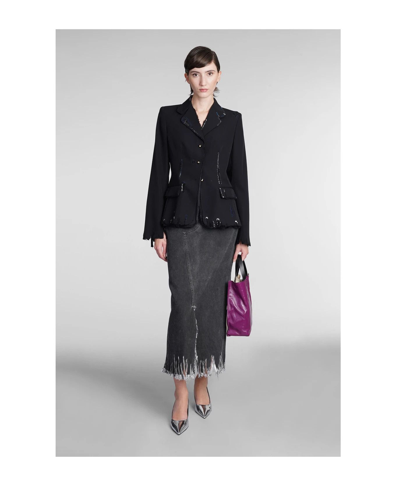 Marni o1y1125 Denim Midi Skirt in Black Size 27" / US 4 / IT 40 - 2 Thumbnail