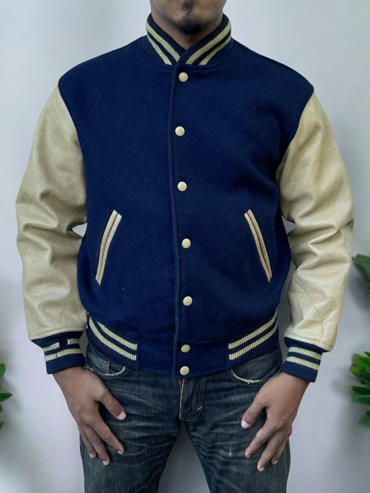 Vintage 🔥Vintage Van Jac Leather Sleeve Varsity Jacket Size US M / EU 48-50 / 2 - 2 Thumbnail
