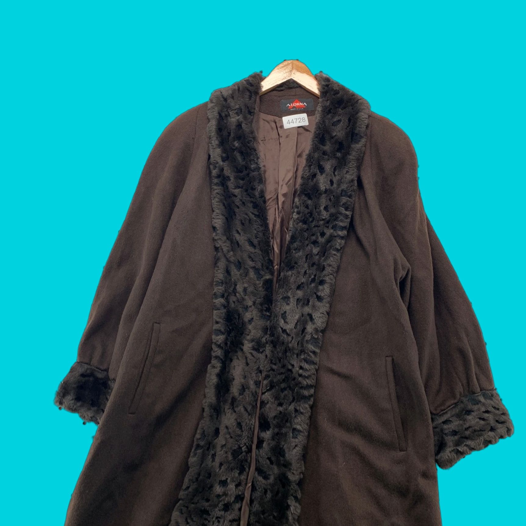 Penn VINTAGE Alorna Wool Coat Womens XL Brown Faux Fur Overcoat Size XL / US 12-14 / IT 48-50 - 1 Thumbnail