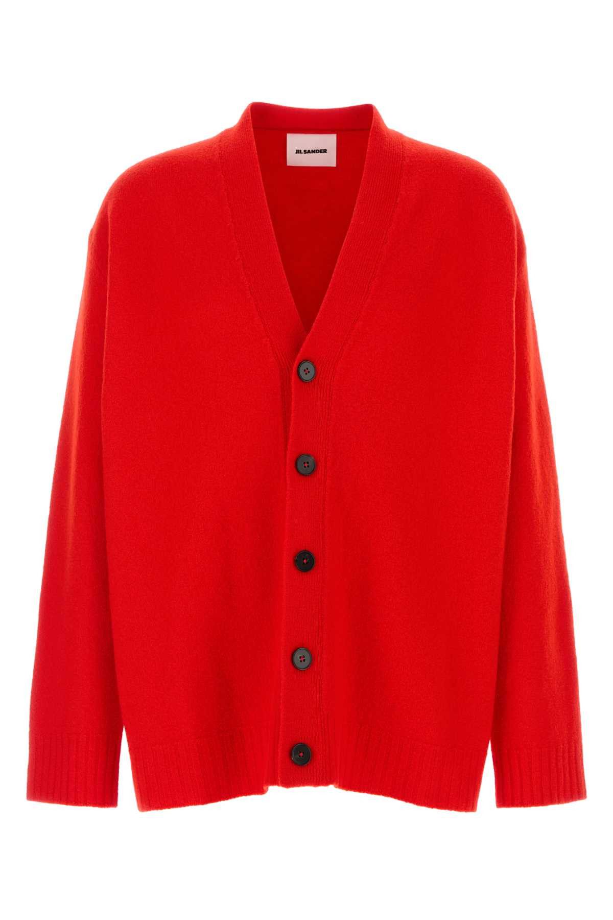 Jil Sander Red Wool Cardigan Size US L / EU 52-54 / 3 - 1 Thumbnail