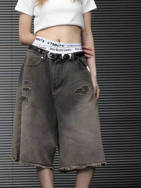 Japanese Brand VIBE vintage washed raw edge ripped patch denim shorts Size US 34 / EU 50 - 5 Thumbnail