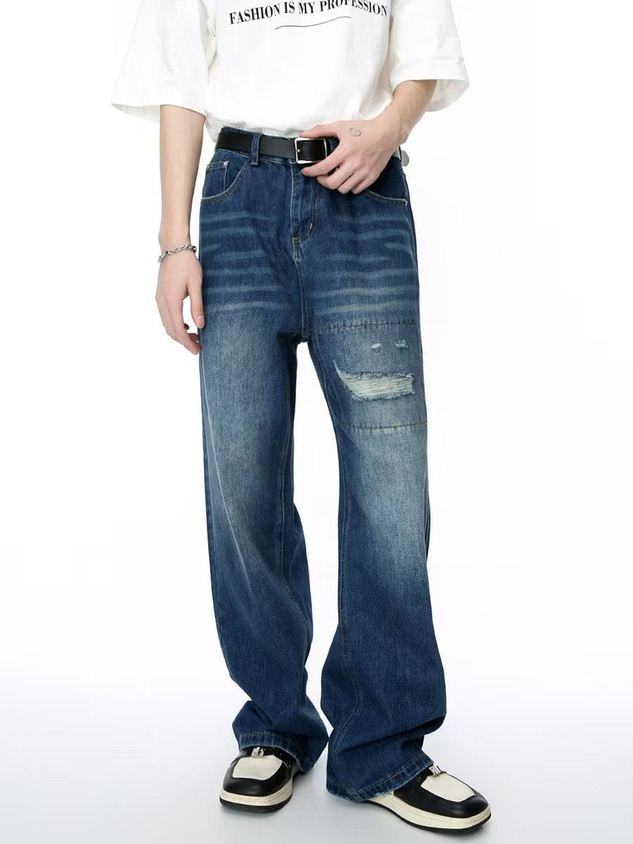 Japanese Brand × Jean Vintage patch ripped loose straight jeans Size US 32 / EU 48 - 3 Thumbnail