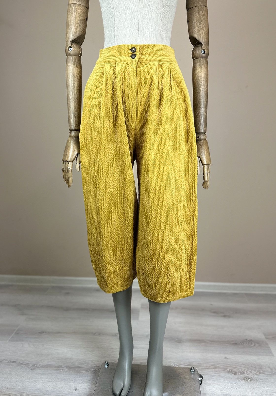 Margaret Howell CABBAGES & ROSES Yellow Corduroy Wide Cropped Trousers Pants Size 27" / US 4 / IT 40 - 3 Thumbnail