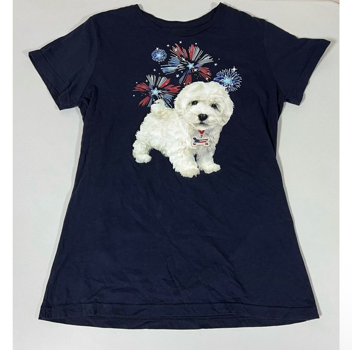 Faded Glory Fourth of July Fireworks Puppy Dog T-Shirt Top Tee Size S 🐶✨ Size US S / EU 44-46 / 1 - 1 Thumbnail