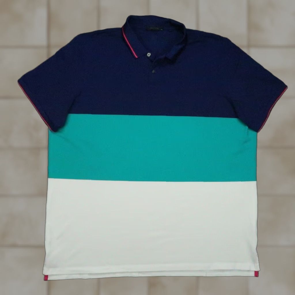 Greyson Polo Shirt Mens XXL Blue White Colorblock Performance Polo Short Sleeve