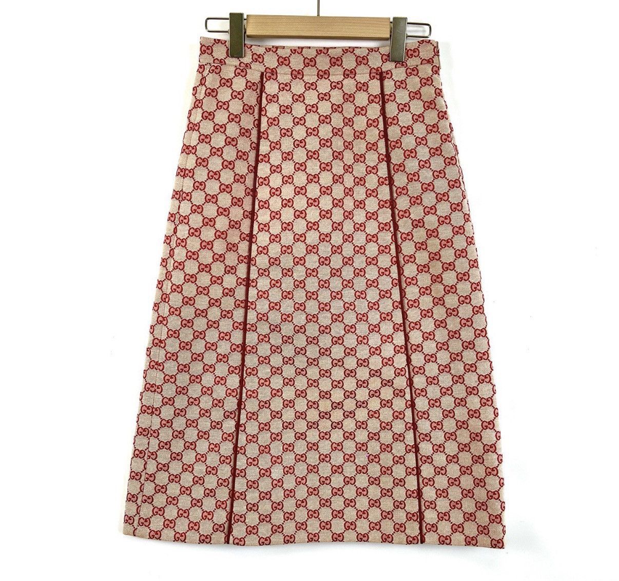 Gucci Gucci Red Double G Plaid Print Mid-Length A-Line Skirt K12 Size 26" / US 2 / IT 38 - 1 Thumbnail