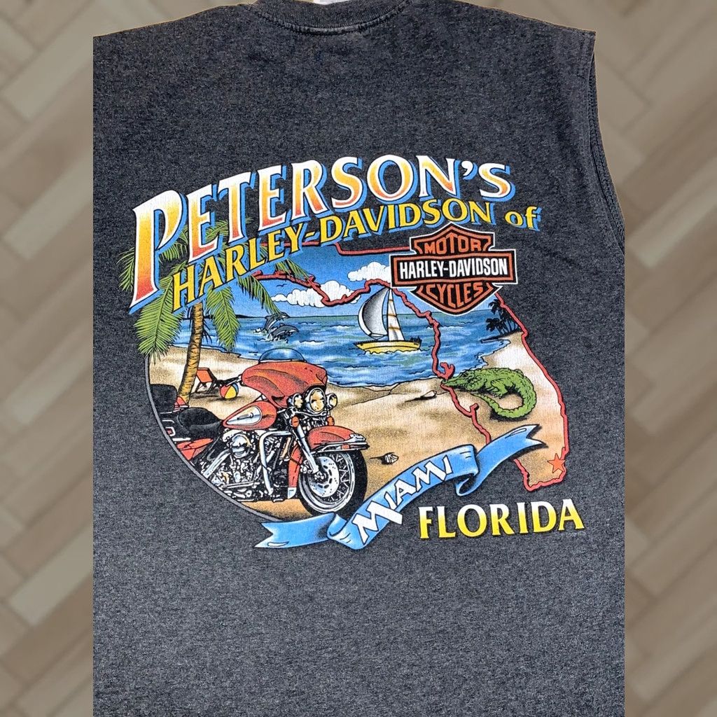 Harley Davidson Harley-Davidson Cut Off Shirt Men L Gray Miami Florida Biker Beach Y2K 13158 Size US L / EU 52-54 / 3 - 1 Thumbnail