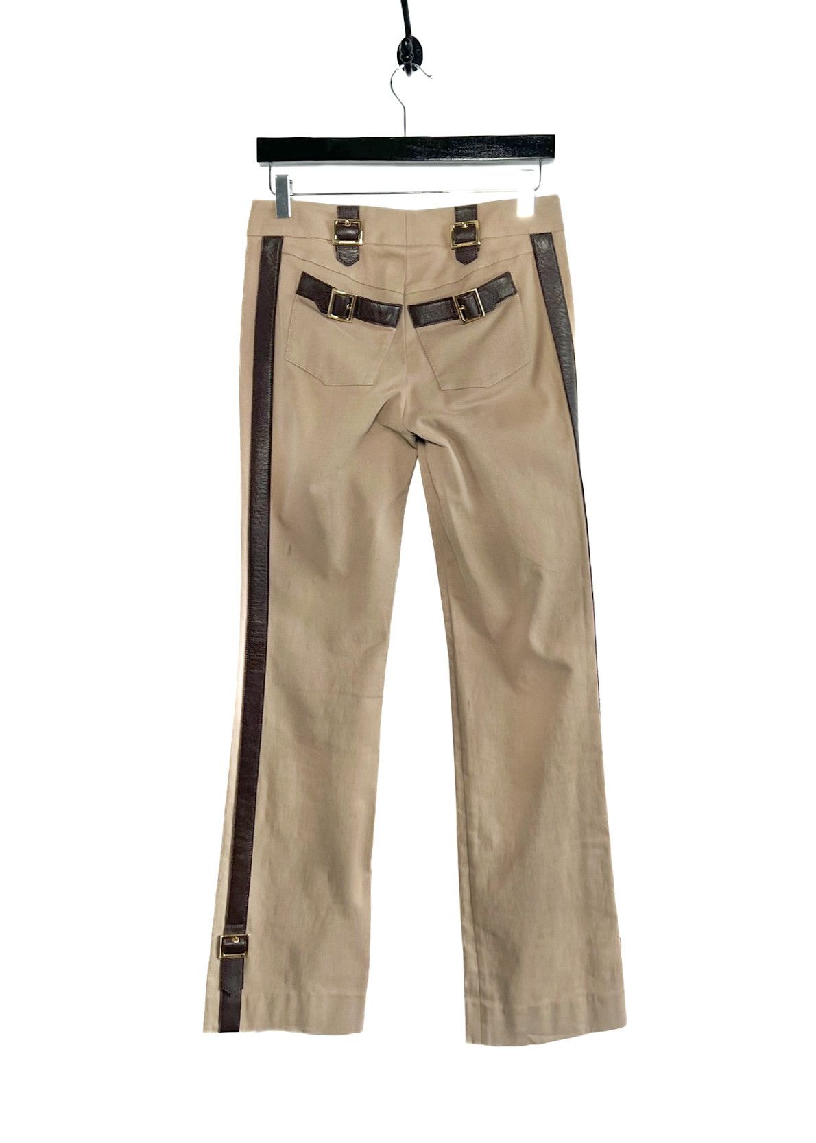 Dolce & Gabbana Dolce & Gabbana Beige Twill Trouser with Brown Leather Trims Size 28" / US 6 / IT 42 - 2 Thumbnail