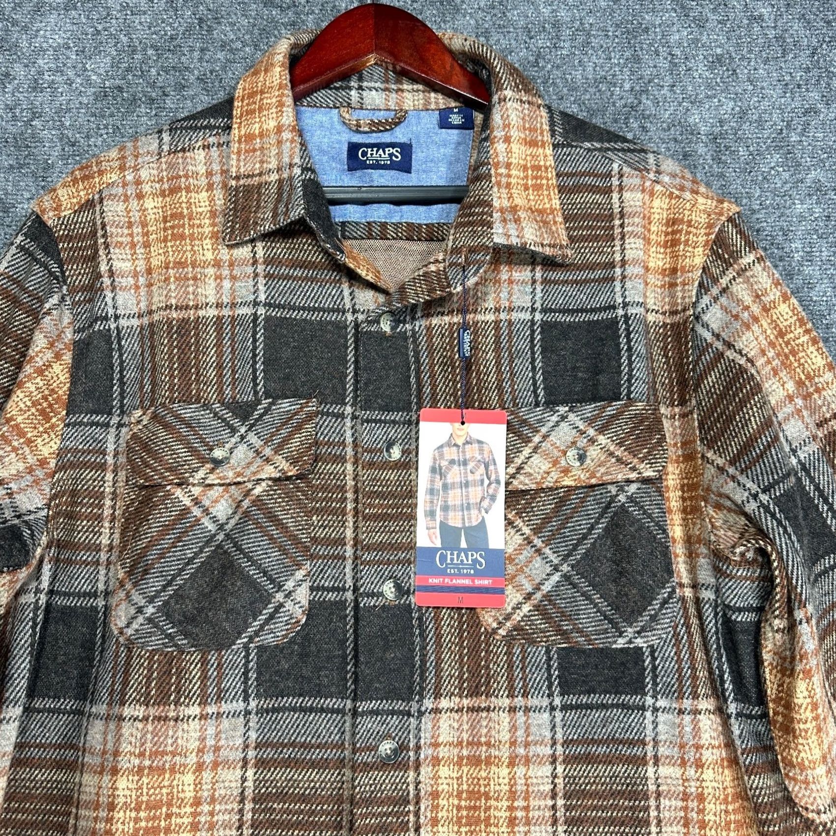 Chaps Chaps Shirt Mens M Button-Up Plaid Brown Flannel Pockets Regular Fit NEW Size US M / EU 48-50 / 2 - 5 Thumbnail