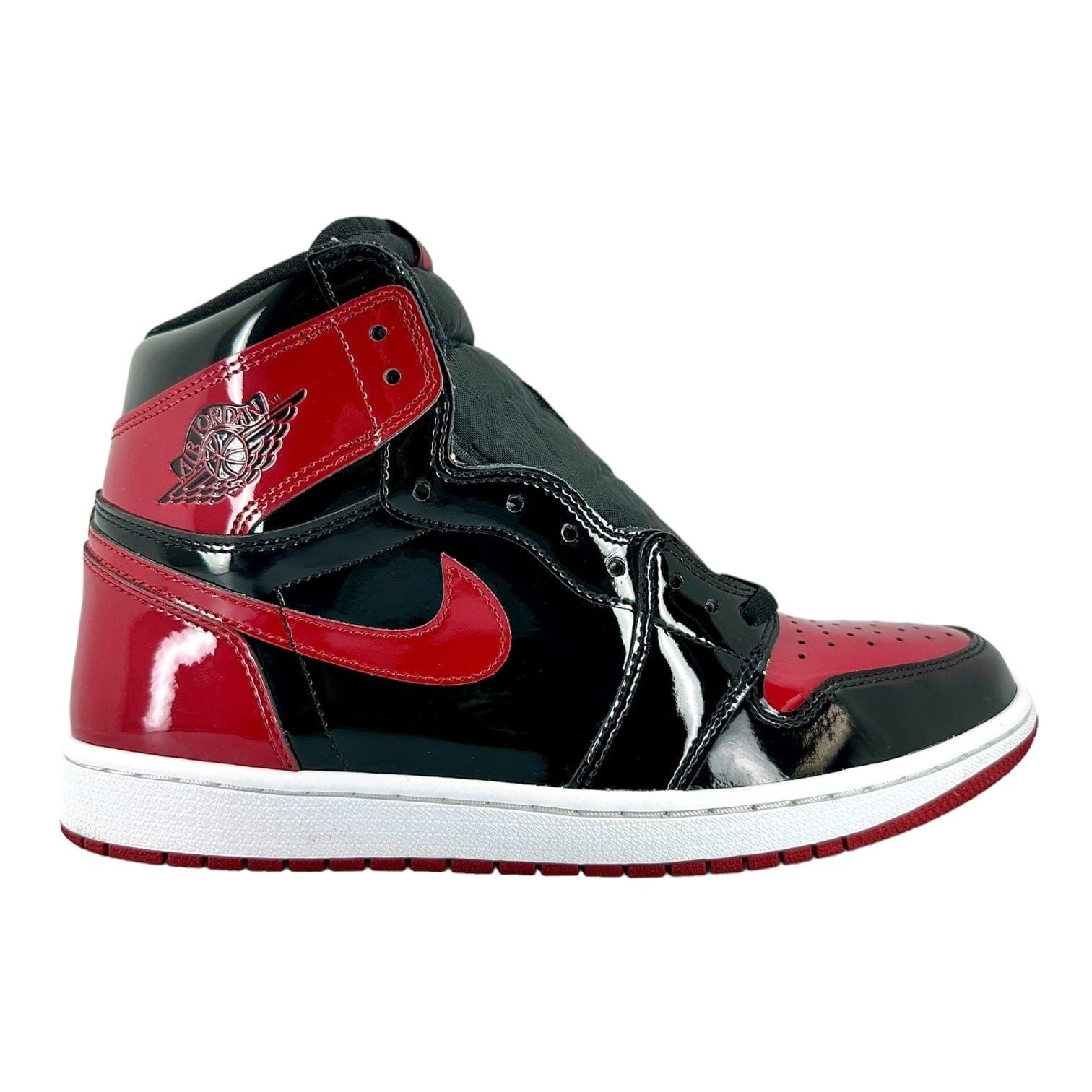 image of Nike Air Jordan 1 Retro High OG Bred Patent Shoes, Men's (Size 10.5)