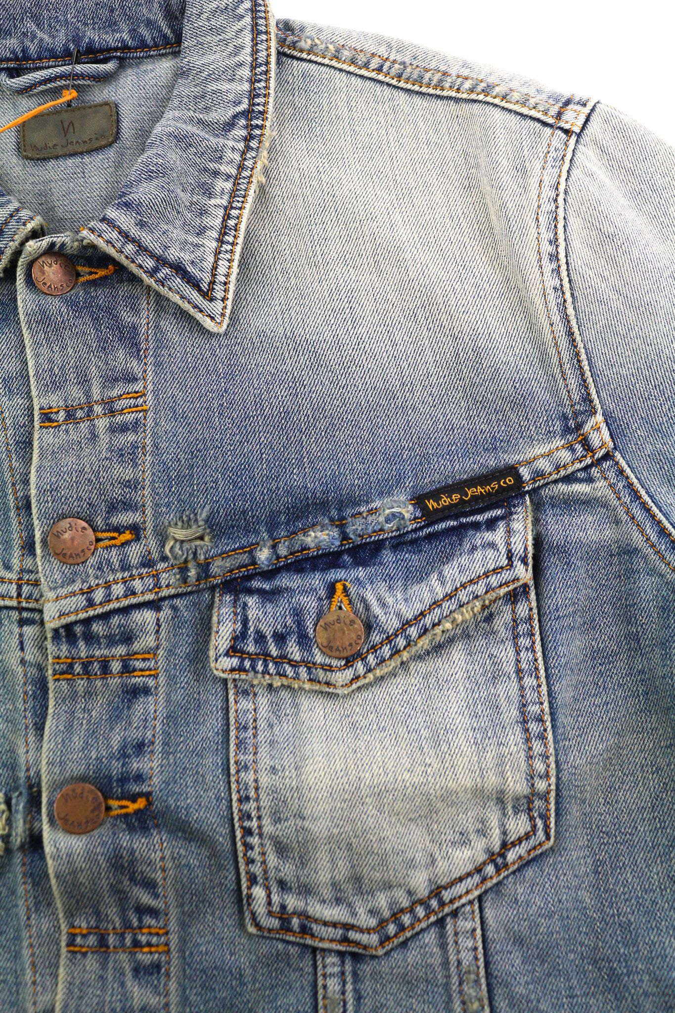 Nudie Jeans BILLY M Shimmering Indigo Washed Ripped Polo Jacket 82479 Size US M / EU 48-50 / 2 - 6 Thumbnail