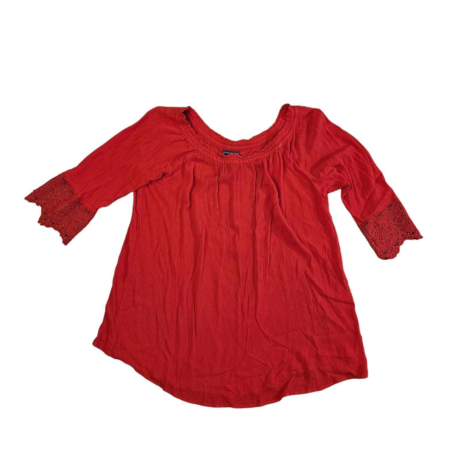 Designer Chelsea & Theodore Gauze Blouse Top Red Size 2XL Size XXL / US 16-18 / IT 52-54 - 2 Thumbnail