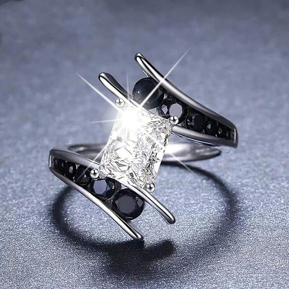Designer Sterling Silver Created Black Sapphire Geometric Ring Size ONE SIZE - 1 Thumbnail
