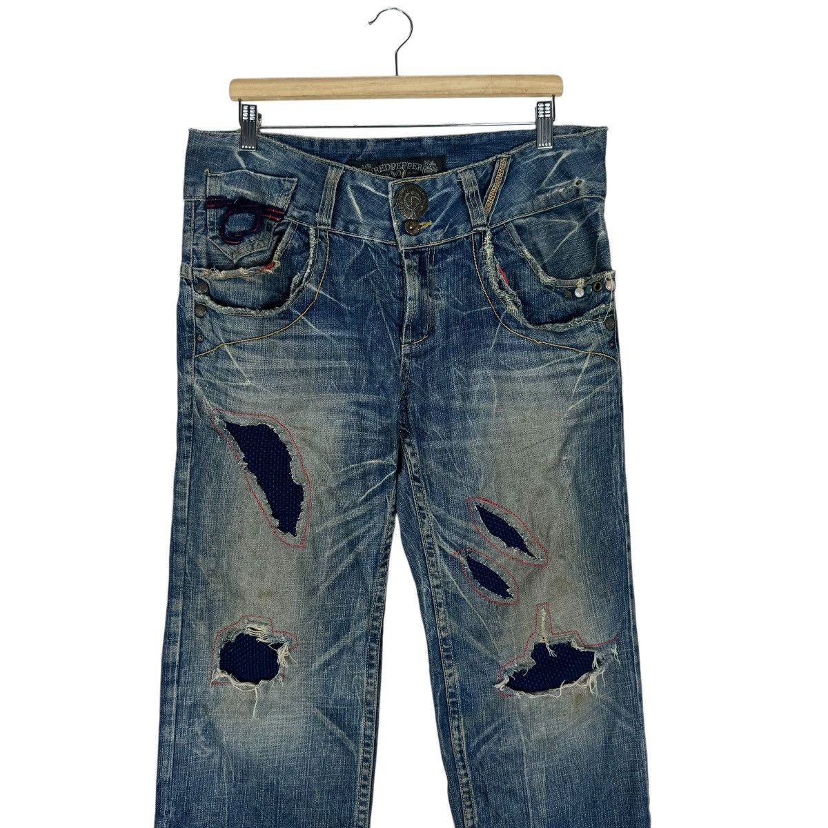 Indigo ⚡️RED PEPPER GOLD PATCHWORK DENIM JEANS PANTS Size US 36 / EU 52 - 4 Thumbnail