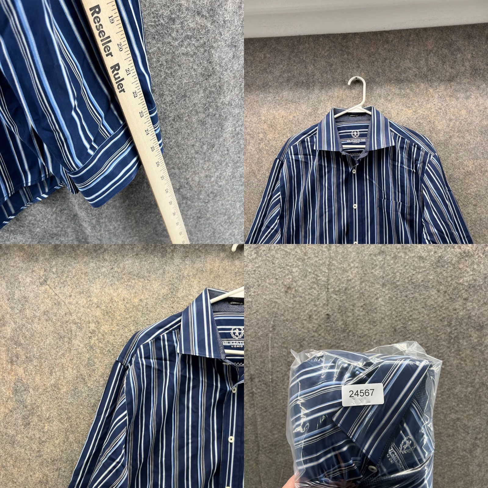 BUGATCHI Bugatchi Shirt XXL Adult Blue Navy Casual Striped Button Down Mens Business Size US XXL / EU 58 / 5 - 8 Thumbnail