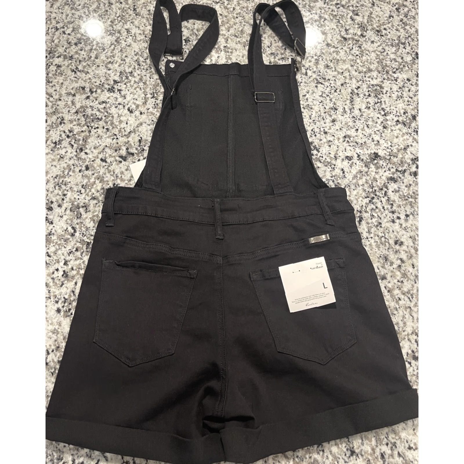 Vintage KanCan Denim Overalls Shorts Black Cotton Blend Women L Stretch Denim NWT Size 36" / US 14 / IT 50 - 4 Thumbnail