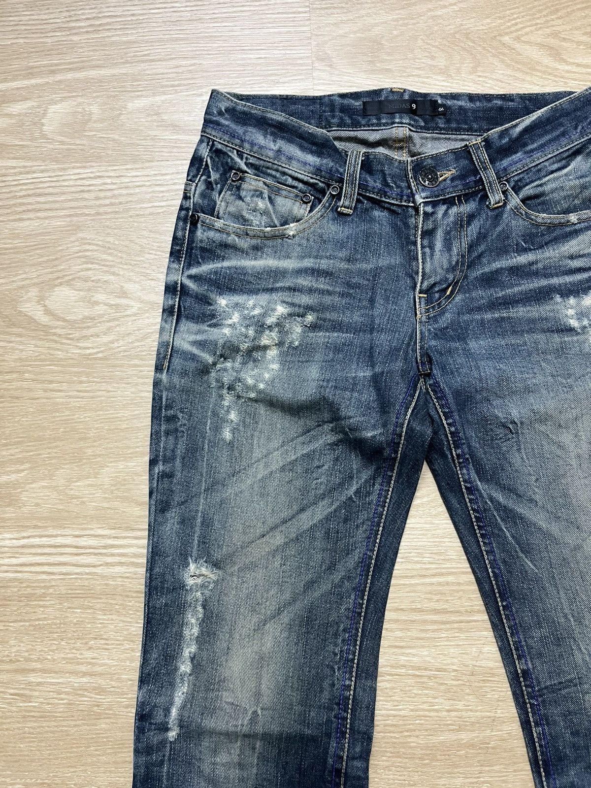 MIDAS Distressed Faded Dark Blue Flare Jeans