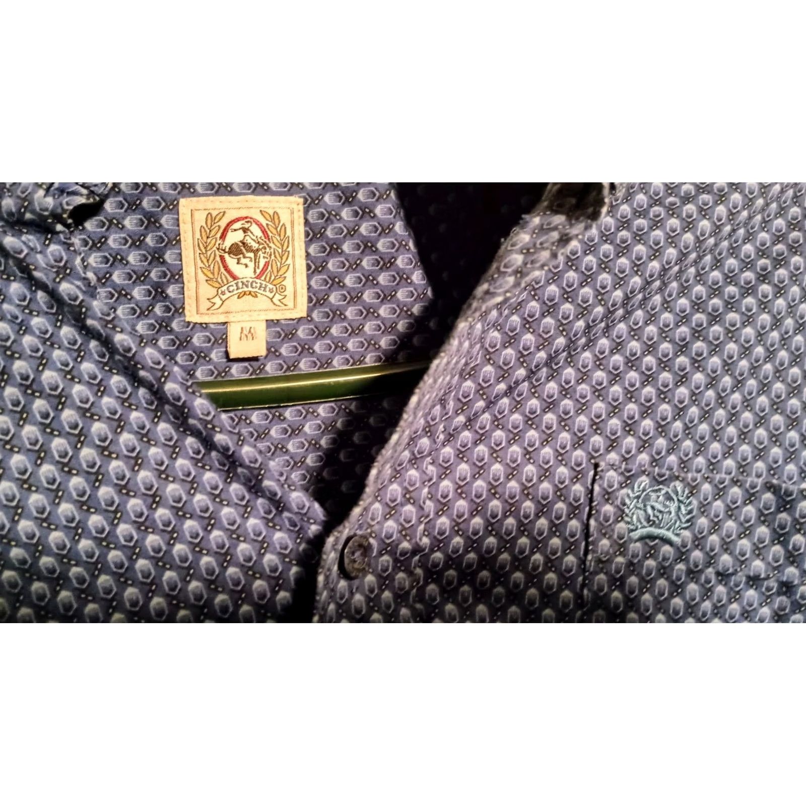 Vintage Cinch Button-Up Shirt M Men Blue Hexagonal Pattern Western Long Sleeve Size M Size 40R - 3 Thumbnail