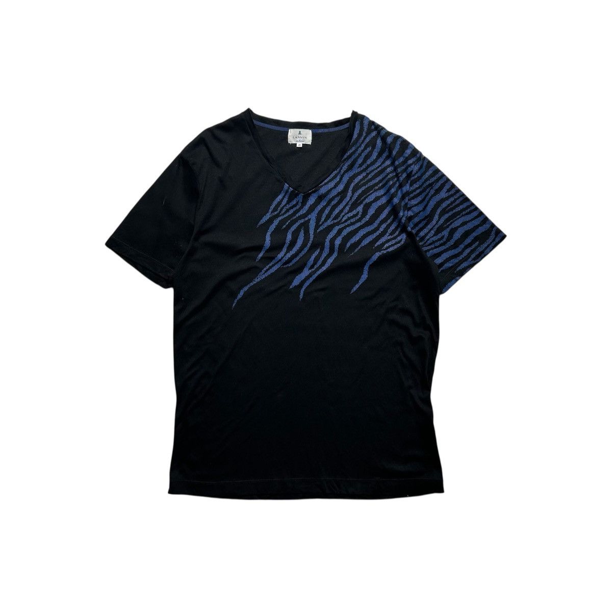 Lanvin Lanvin black and blue striped V-neck T-shirt Size M / US 6-8 / IT 42-44 - 1 Thumbnail