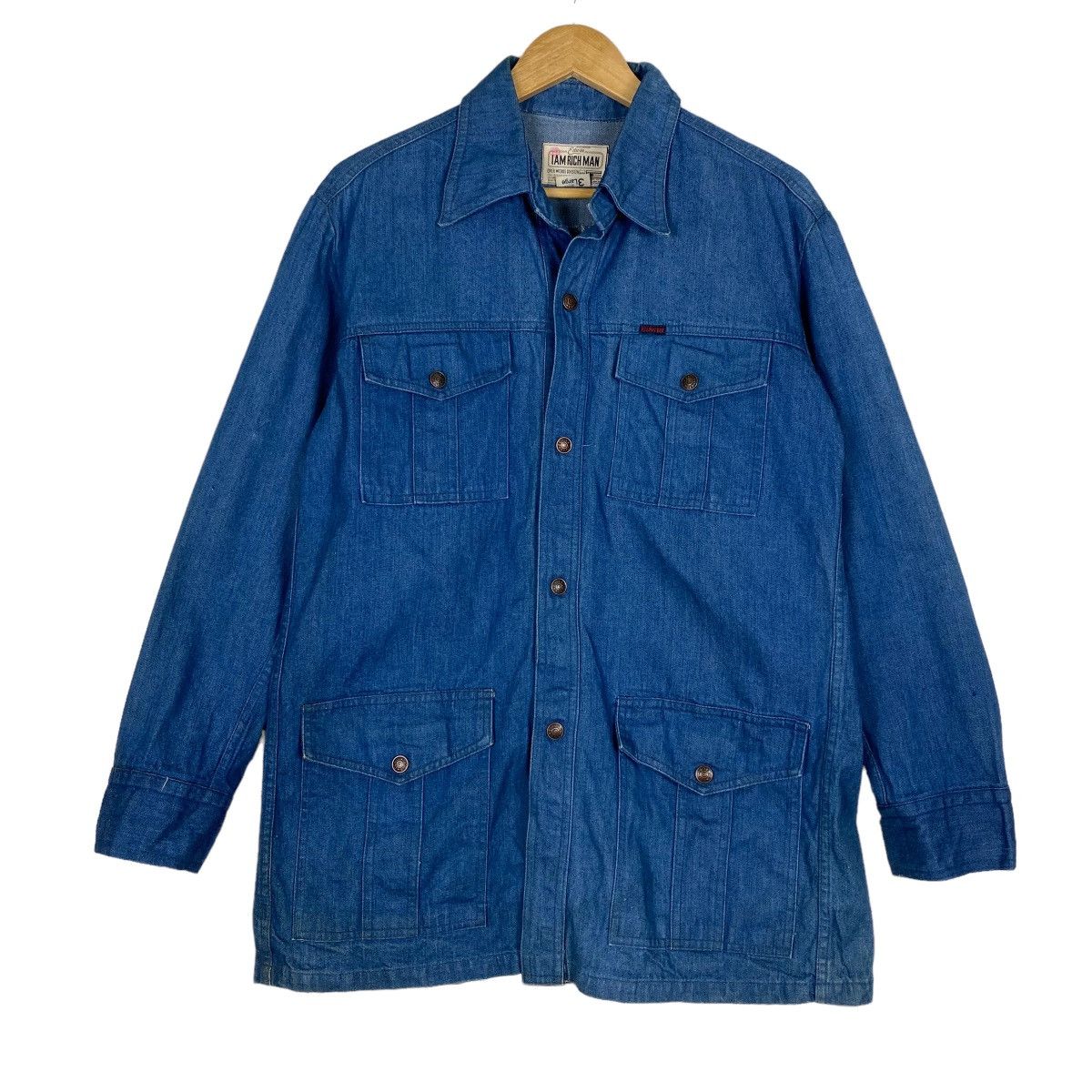 Edwin Vintage 80s Edwin I Am Rich Man Denim Chore Jacket Size US M / EU 48-50 / 2 - 1 Thumbnail