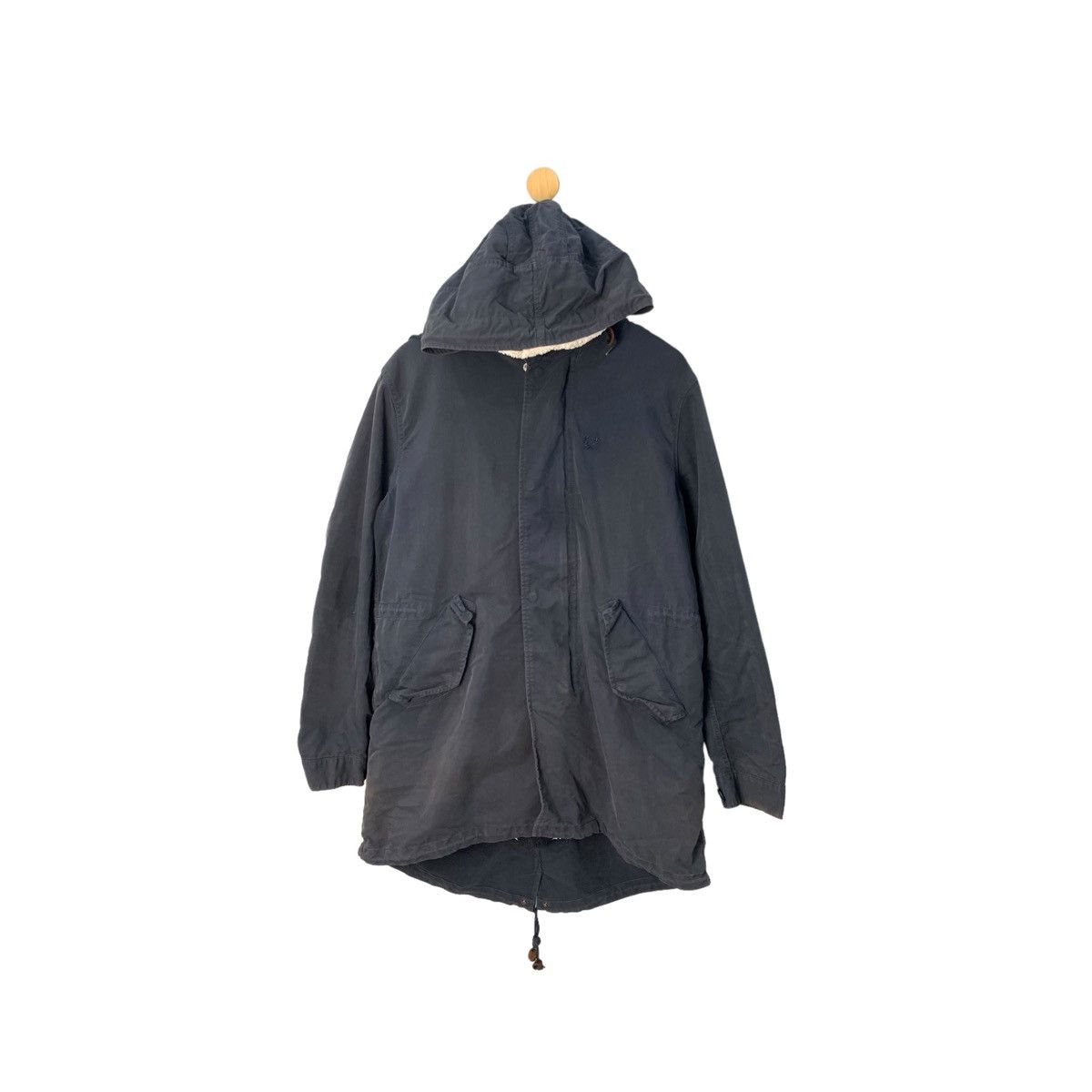 image of Fred Perry Long Jacket Distressed Hoodies Parka Style Faded in Blue Fade, Men's (Size Large)