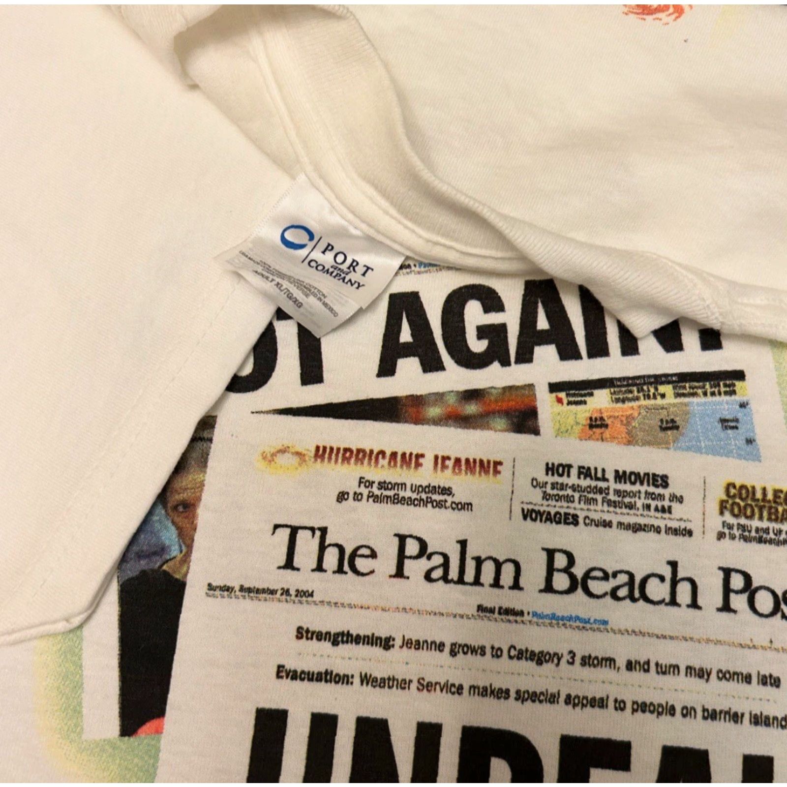 Vintage VINTAGE Florida Hurricane Palm Beach News Paper VTG Shirt Mens XL White 90s Y2K Nature Hip Hop Shirt Mens XL Size US XL / EU 56 / 4 - 3 Thumbnail