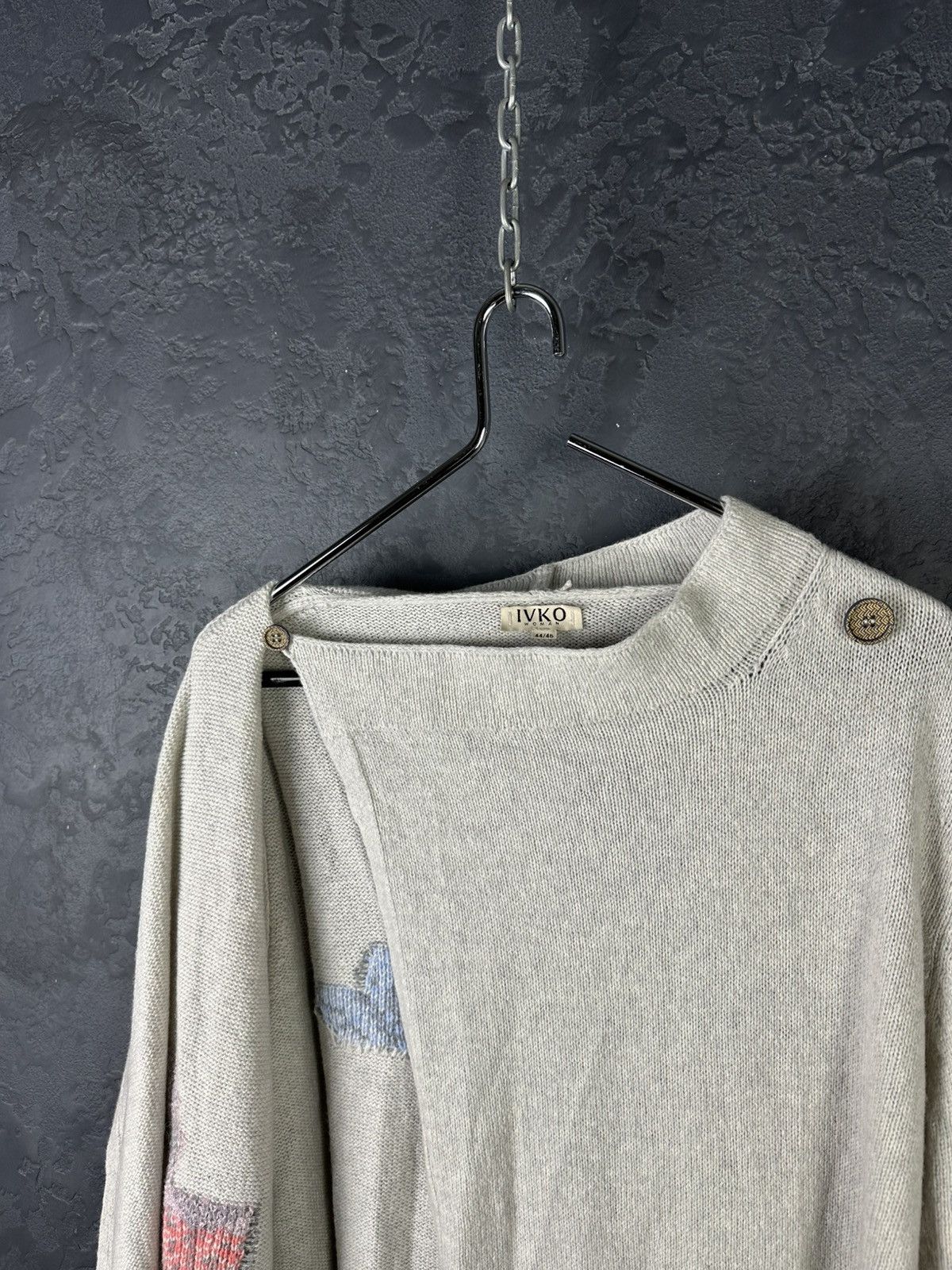 Designer × Vintage IVKO Light Gray Floral Intarsia Wool Semi-Long Sweater Coat Size M / US 6-8 / IT 42-44 - 9 Thumbnail