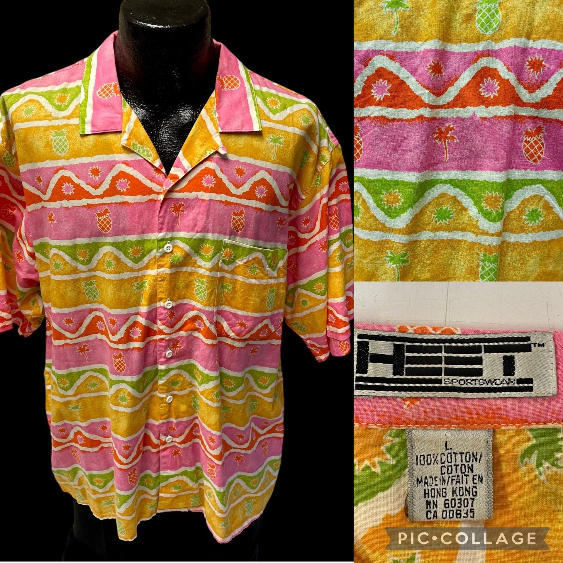 Other Vtg HEET NEON Pink Orange PINEAPPLES Loop Collar Shirt Size US L / EU 52-54 / 3 - 1 Thumbnail