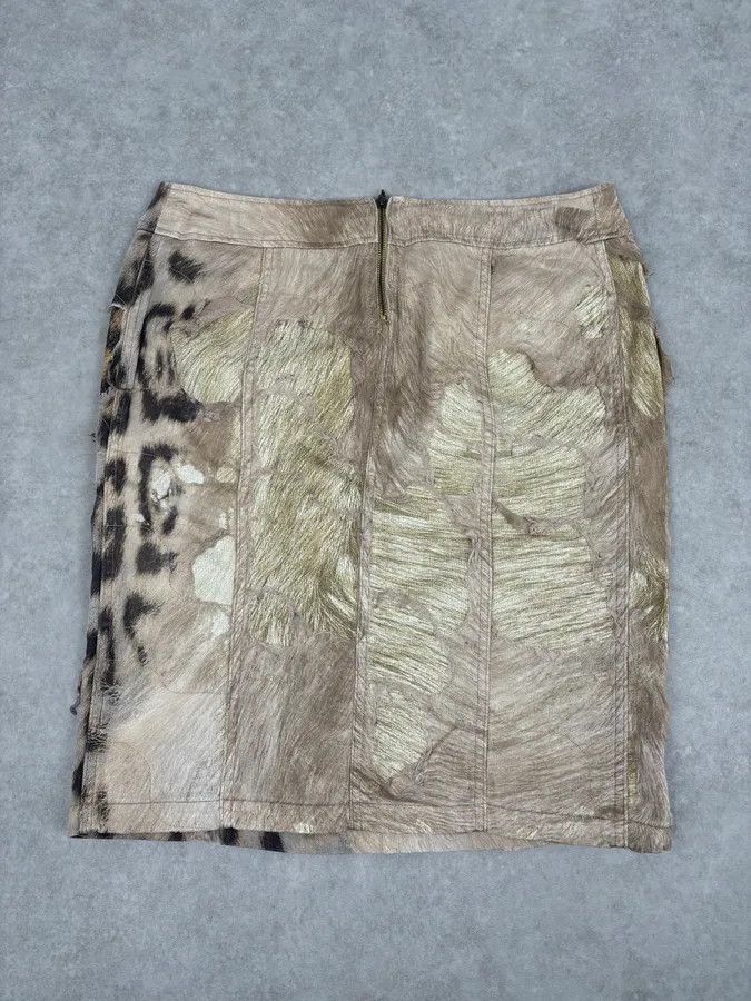 Roberto Cavalli 1990s Roberto Cavalli Beige Denim Destructured Leopard Skirt Size 30" / US 8 / IT 44 - 6 Thumbnail