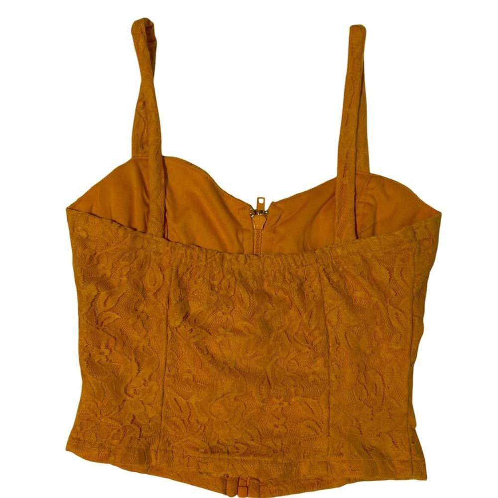 Designer Mustard Yellow Lace- zip-Up Crop Top - Size Small Size S / US 4 / IT 40 - 3 Thumbnail