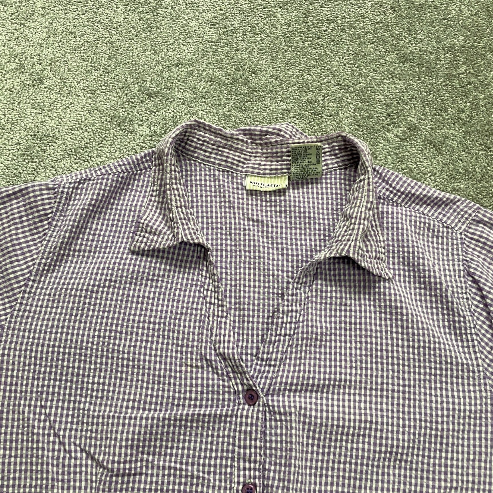 Vintage White Snag Plus Size Button-Up Blouse Shirt Women 22W Purple Check Short Sleeve Cotton Casual Size 3XL / US 20-22 - 3 Thumbnail