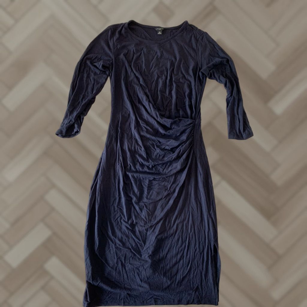 Ann Taylor Ann Taylor Dress Women Shift Midi 3/4 Sleeve Petite Small Navy Blue Solid… Size S / US 4 / IT 40 - 1 Thumbnail