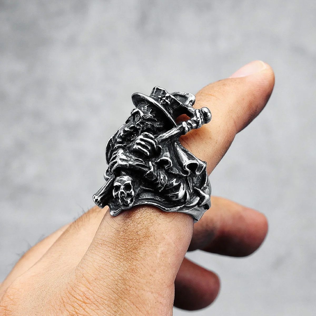 Jewelry Raven Scythe Skull Ring Streetwear Jewelry Fashion Gift Size ONE SIZE - 2 Thumbnail