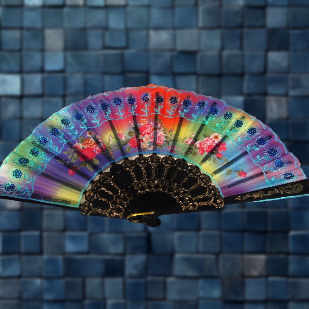 Vintage VINTAGE Hand Fan with Flowers A3 Small Hand Fan 16" Open 9" Closed Womens Mens? Size ONE SIZE - 1 Thumbnail