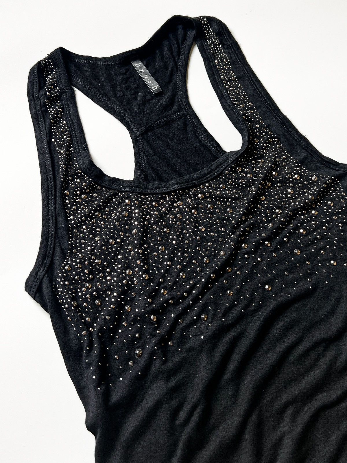 Japanese Brand b.r.u.s.h. Metallic Rhinestone Studded Tank Top Y2K Grunge Size M / US 6-8 / IT 42-44 - 2 Thumbnail