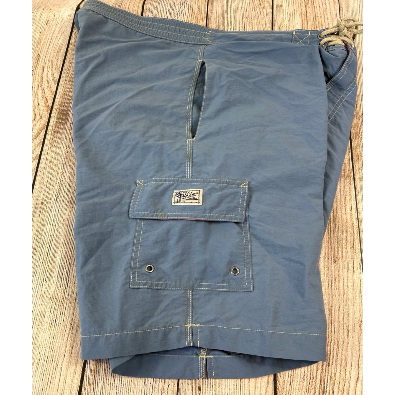 Polo Ralph Lauren Polo Ralph Lauren Bottom Mens Trunks Medium Blue Lined Swim Polyester Blend 90s Beach Comfortable Drawstring Pockets (Stain) Size US M / EU 48-50 / 2 - 3 Thumbnail
