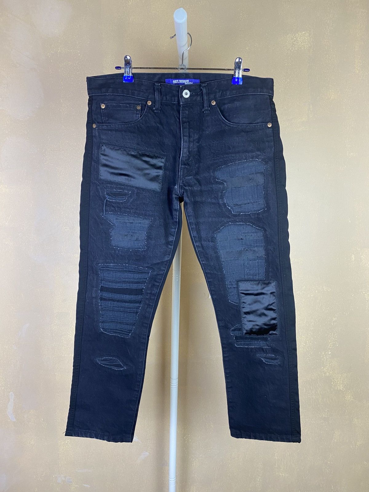 Junya Watanabe Junya Watanabe Man-AD15 Distressed Cinch-Back Denim Pants Size US 33 - 1 Thumbnail