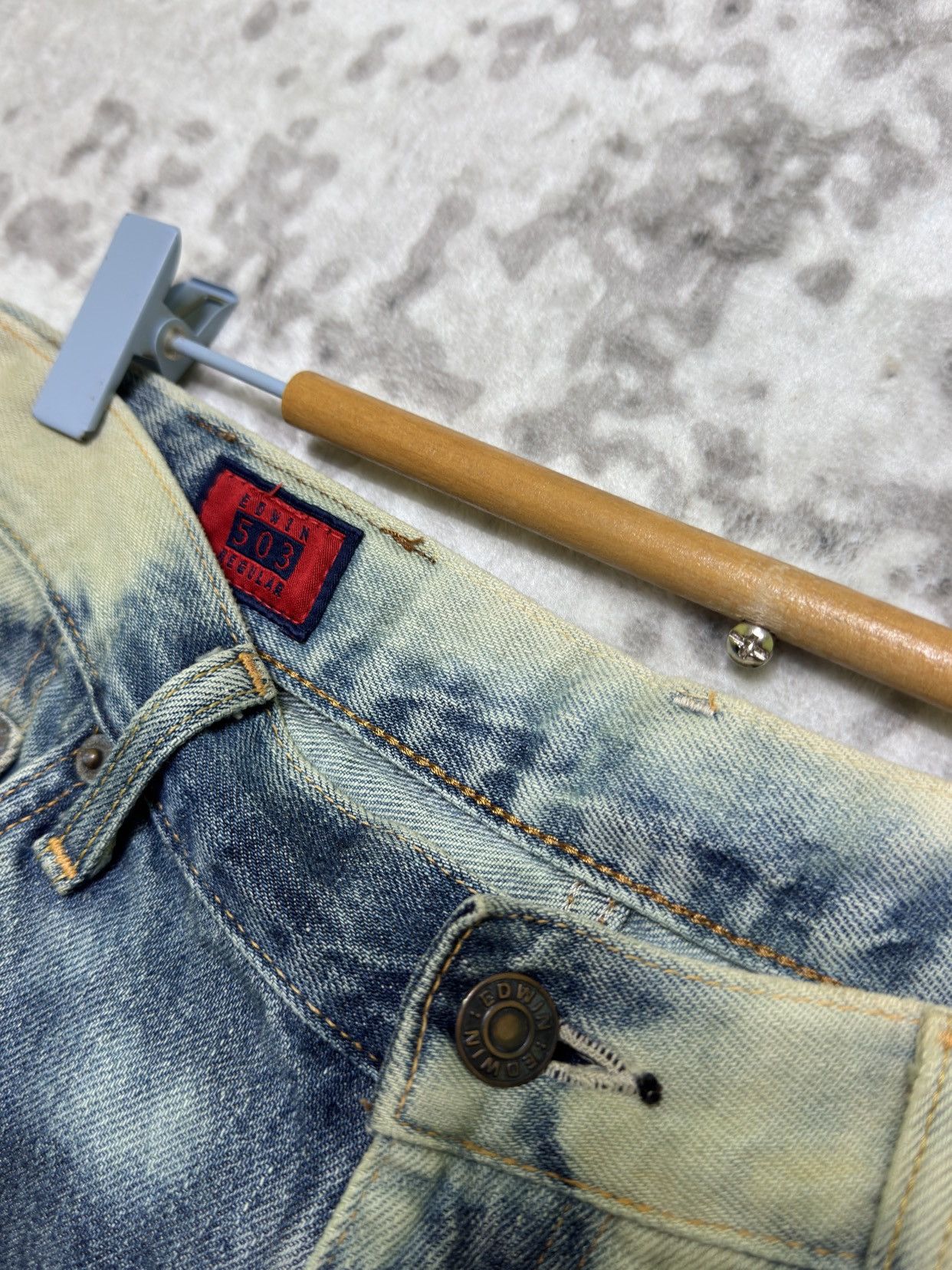 Edwin Edwin 503 Vintage Distressed Acid Wash Denim Regular Fit Size US 30 / EU 46 - 8 Thumbnail